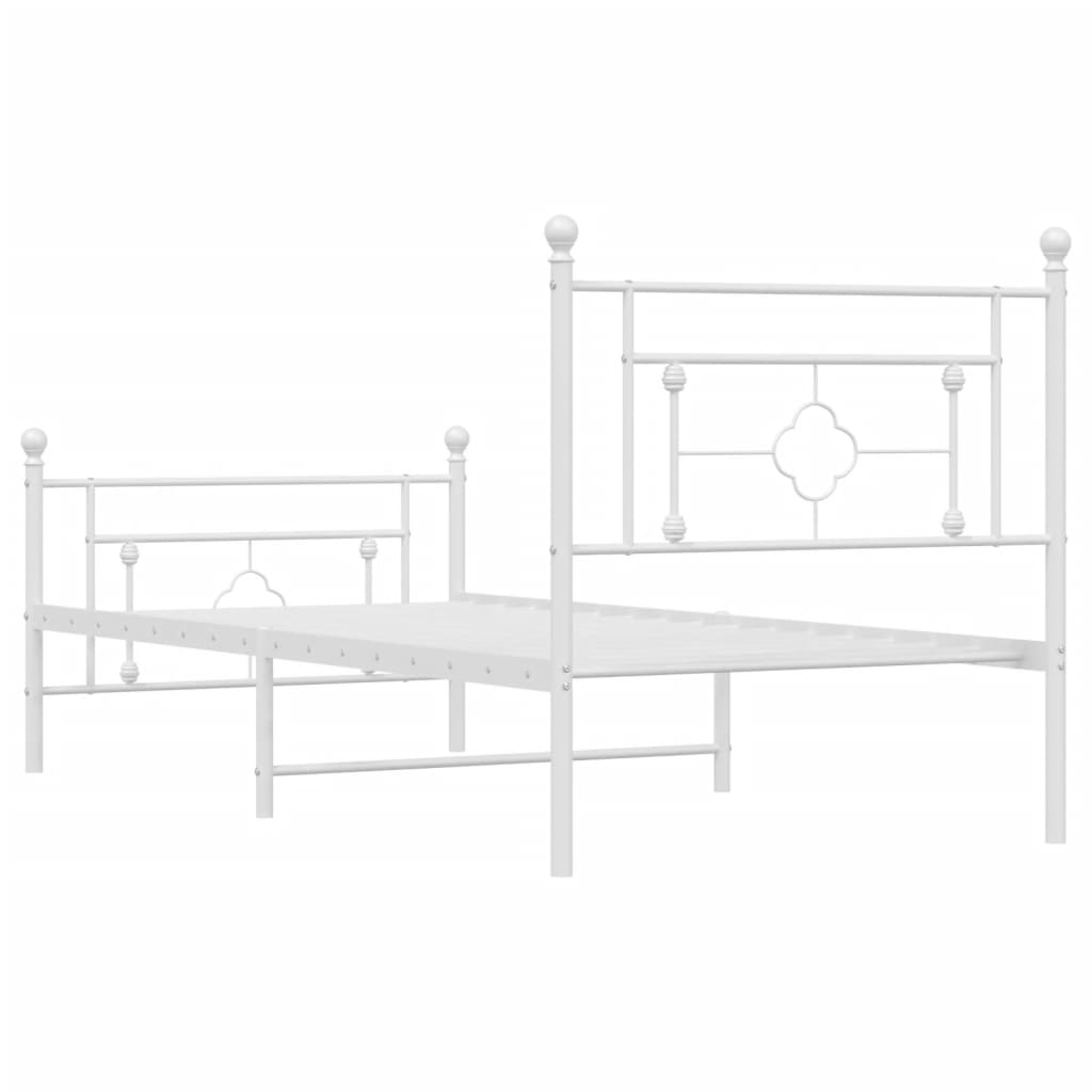 Metal Bed Frame with Headboard and Footboard White 90x190 cm