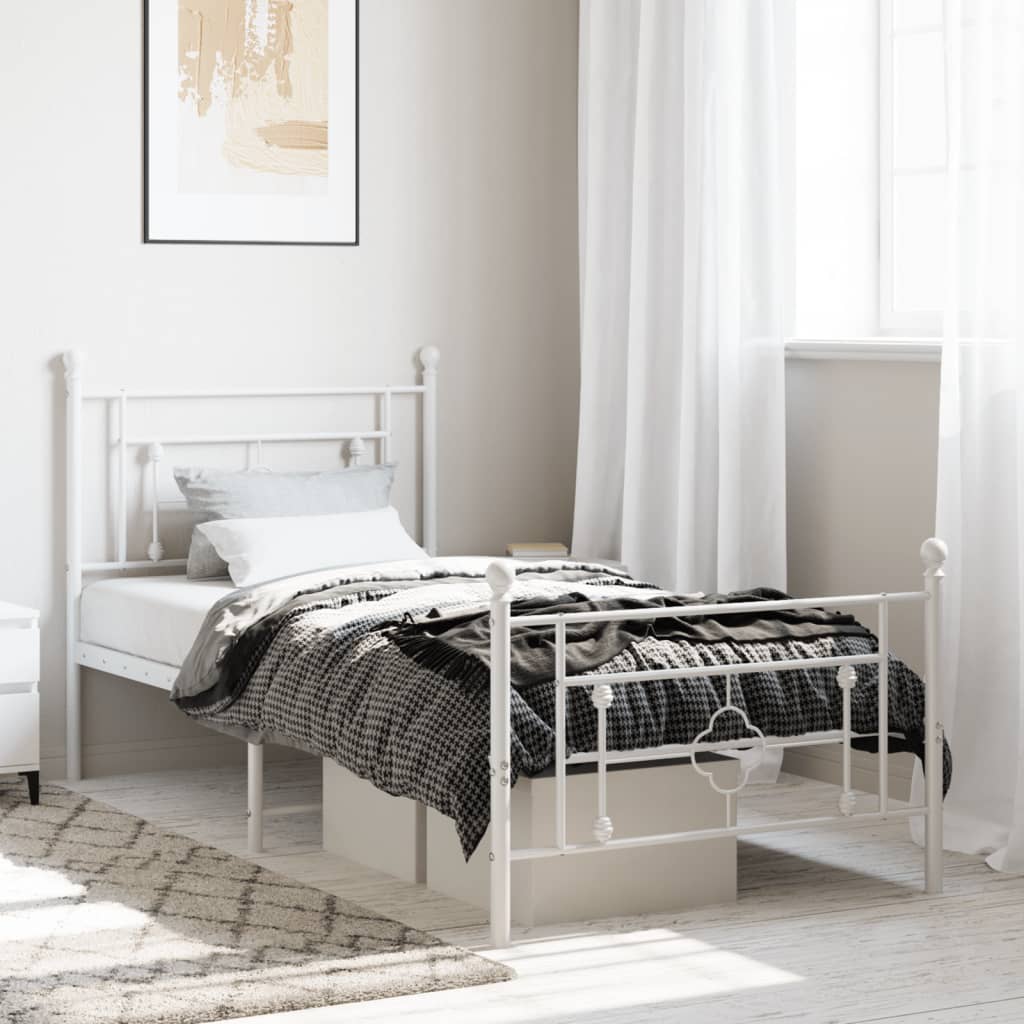 Metal Bed Frame with Headboard and Footboard White 90x190 cm