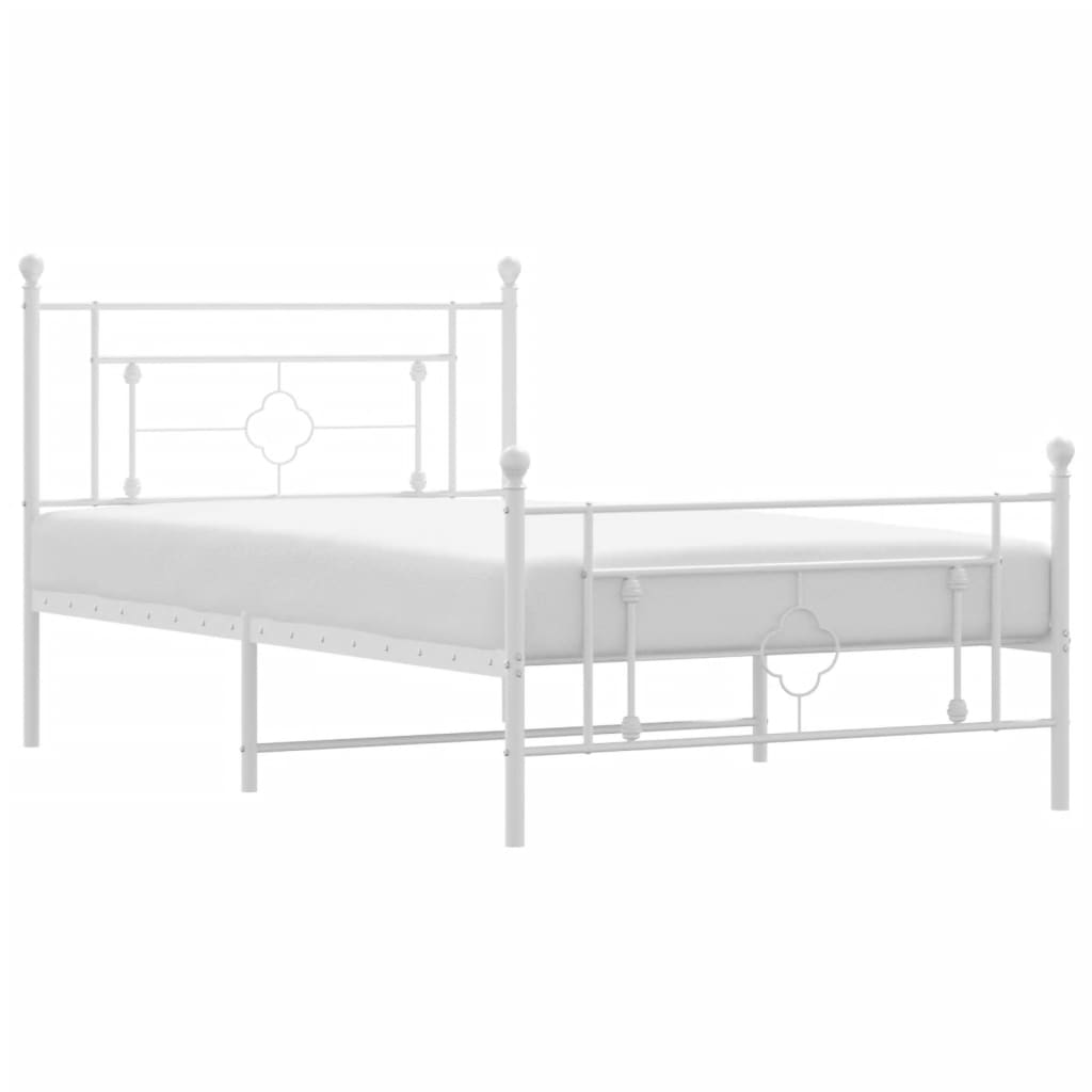 Metal Bed Frame with Headboard and Footboard White 107x203 cm