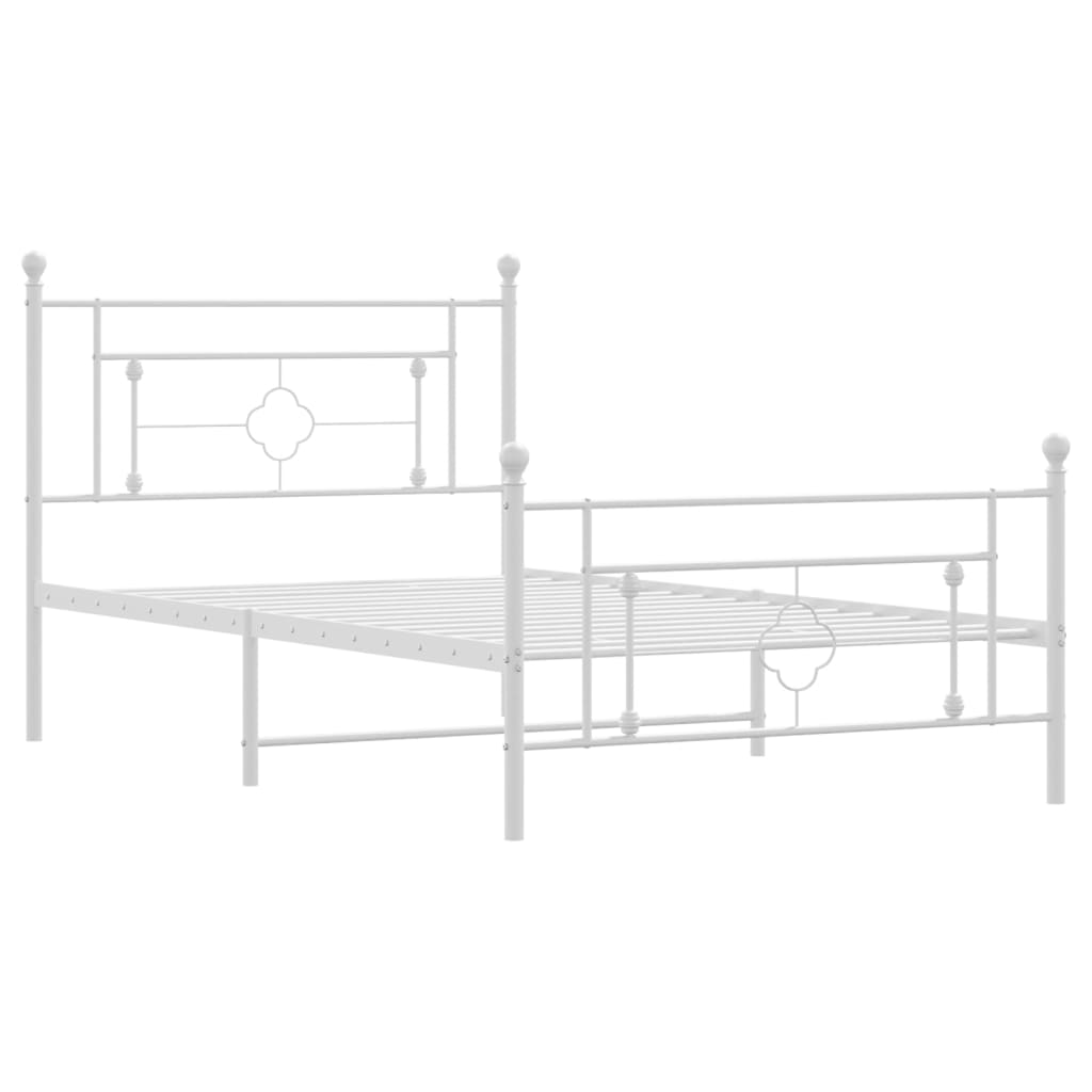 Metal Bed Frame with Headboard and Footboard White 107x203 cm