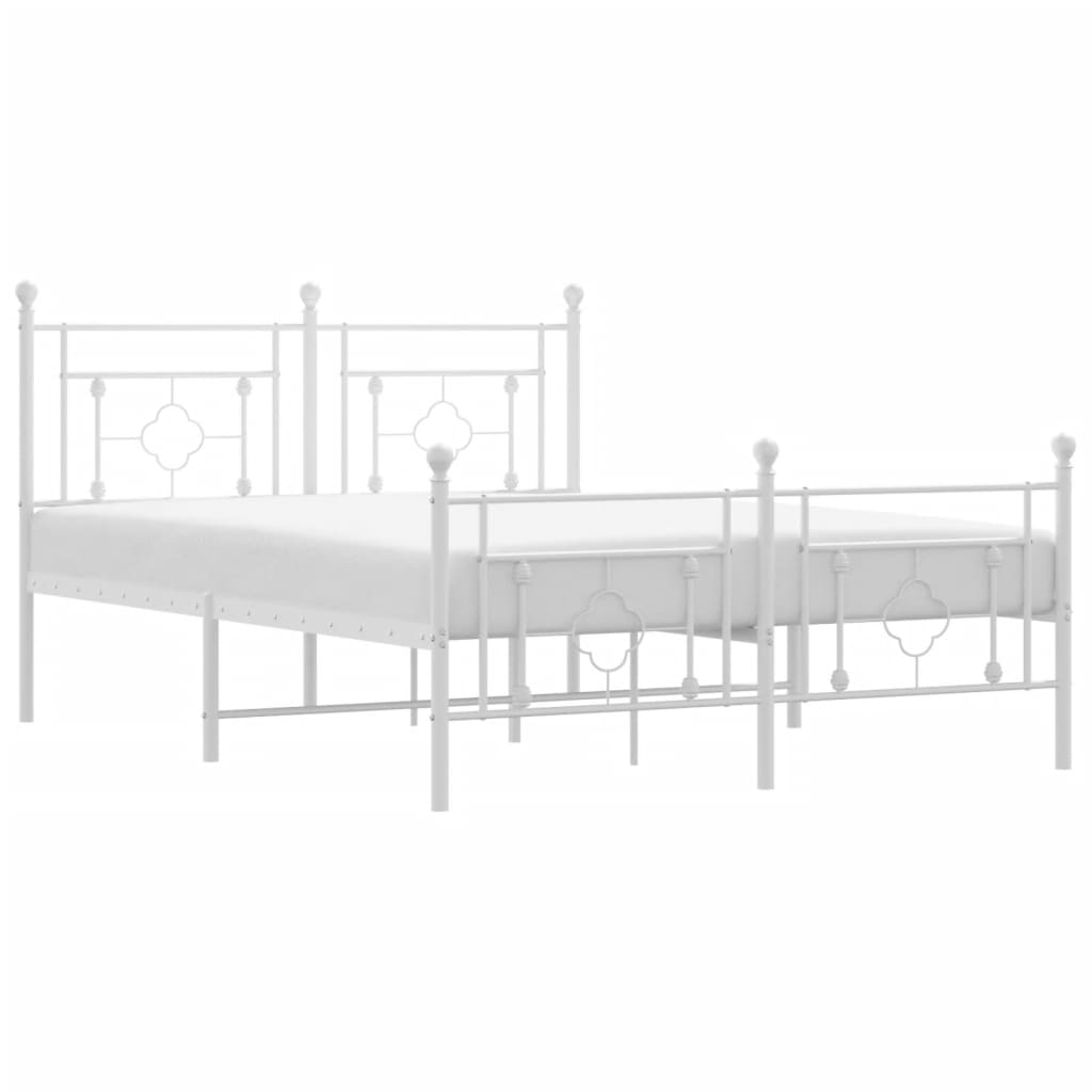 Metal Bed Frame with Headboard and Footboard White 135x190 cm