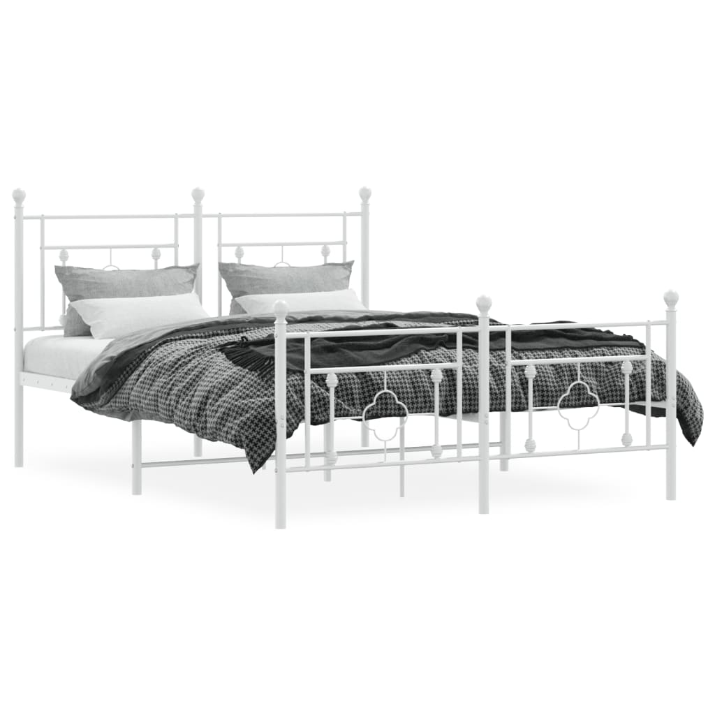 Metal Bed Frame with Headboard and Footboard White 135x190 cm