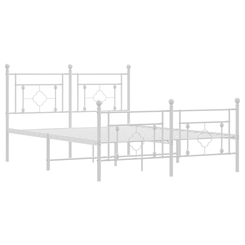 Metal Bed Frame with Headboard and Footboard White 135x190 cm