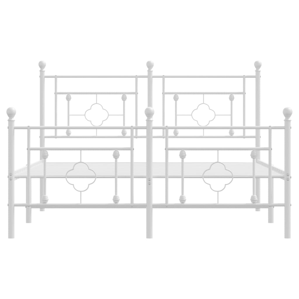 Metal Bed Frame with Headboard and Footboard White 135x190 cm