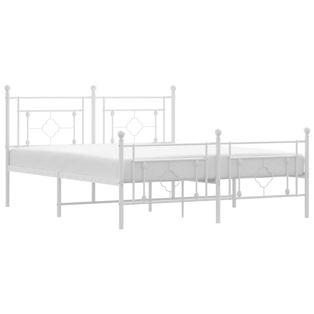 Metal Bed Frame with Headboard and Footboard White 150x200 cm