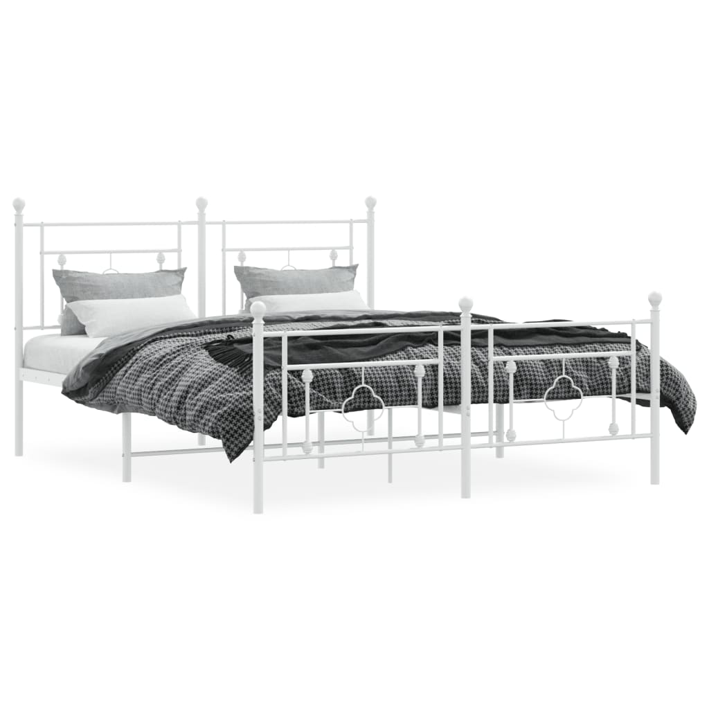 Metal Bed Frame with Headboard and Footboard White 150x200 cm