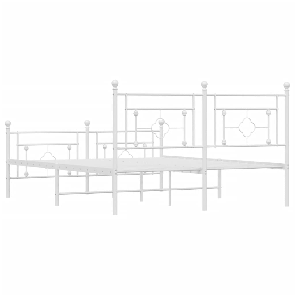 Metal Bed Frame with Headboard and Footboard White 150x200 cm