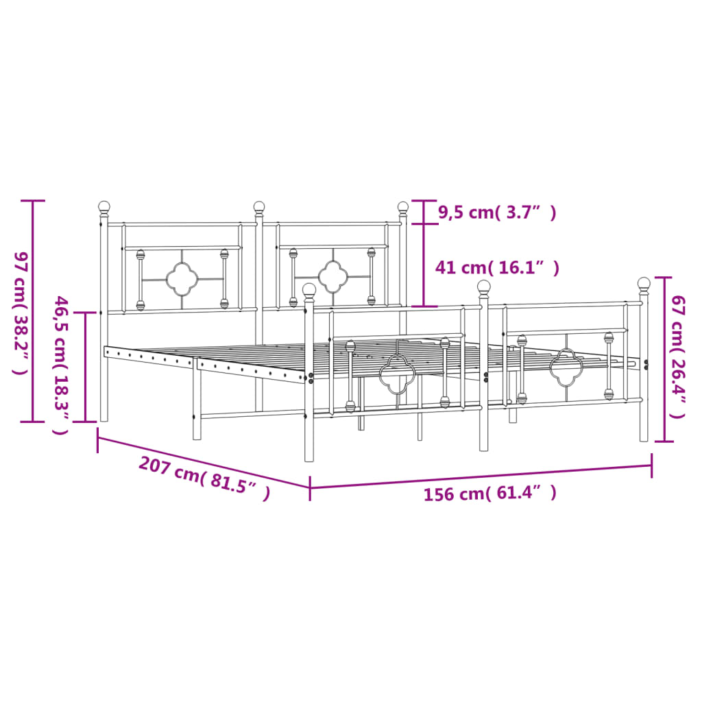 Metal Bed Frame with Headboard and Footboard White 150x200 cm