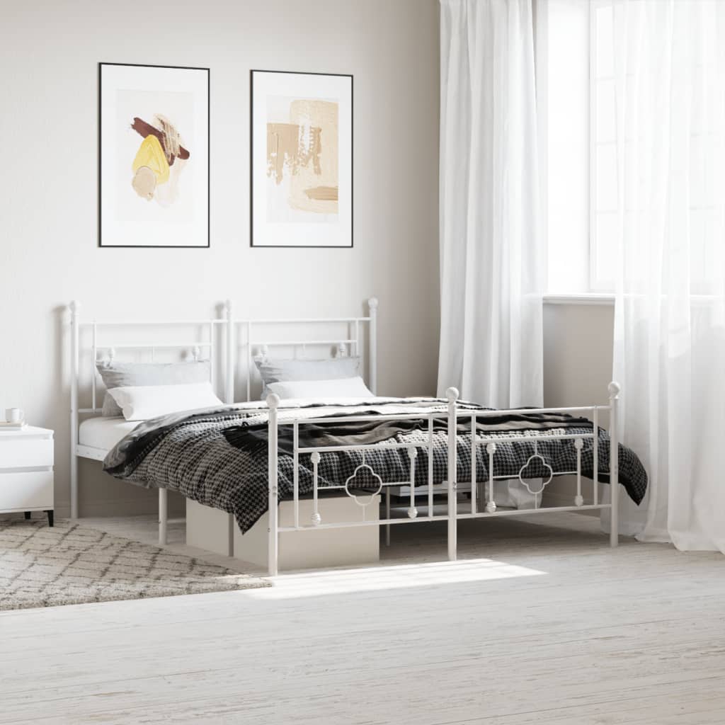 Metal Bed Frame with Headboard and Footboard White 150x200 cm