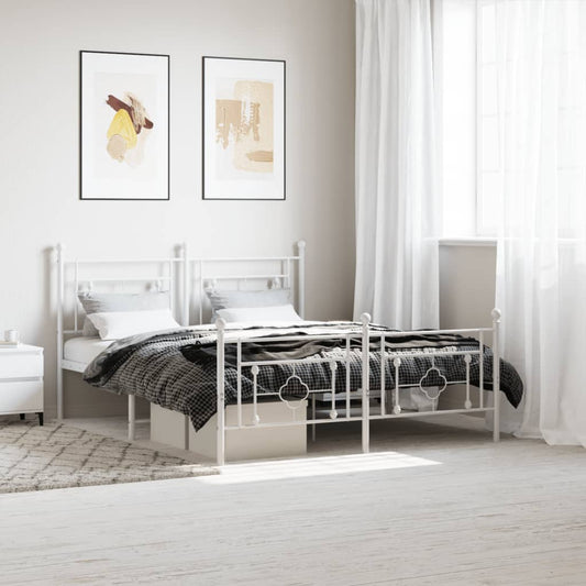 Metal Bed Frame with Headboard and Footboard White 150x200 cm