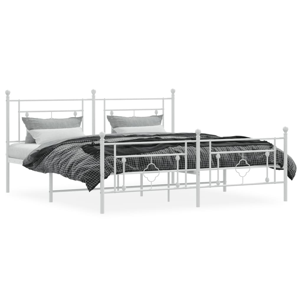 Metal Bed Frame with Headboard and Footboard White 183x203 cm King Size