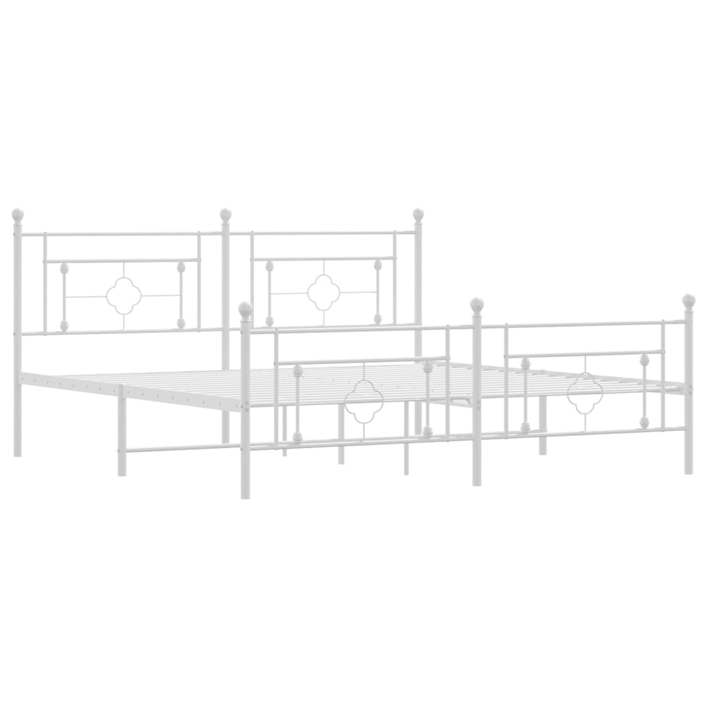 Metal Bed Frame with Headboard and Footboard White 183x203 cm King Size