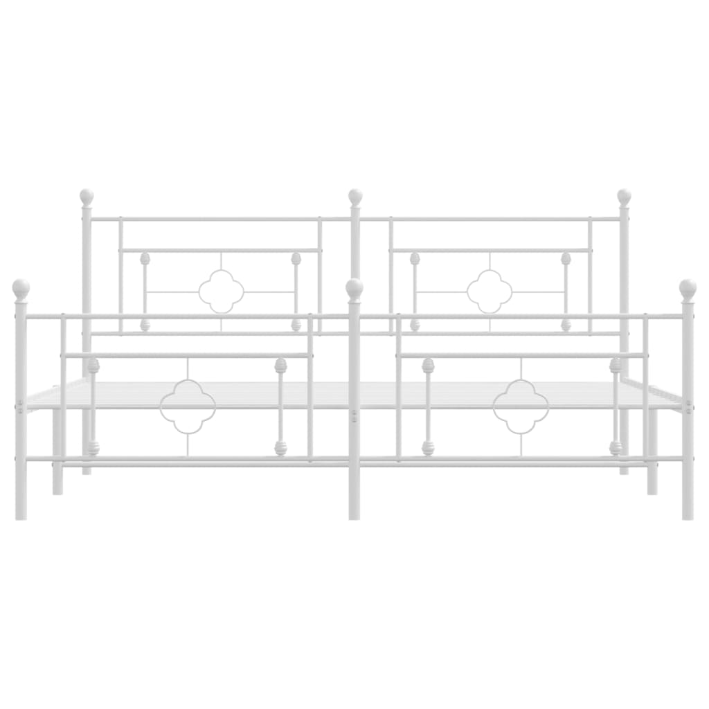 Metal Bed Frame with Headboard and Footboard White 183x203 cm King Size