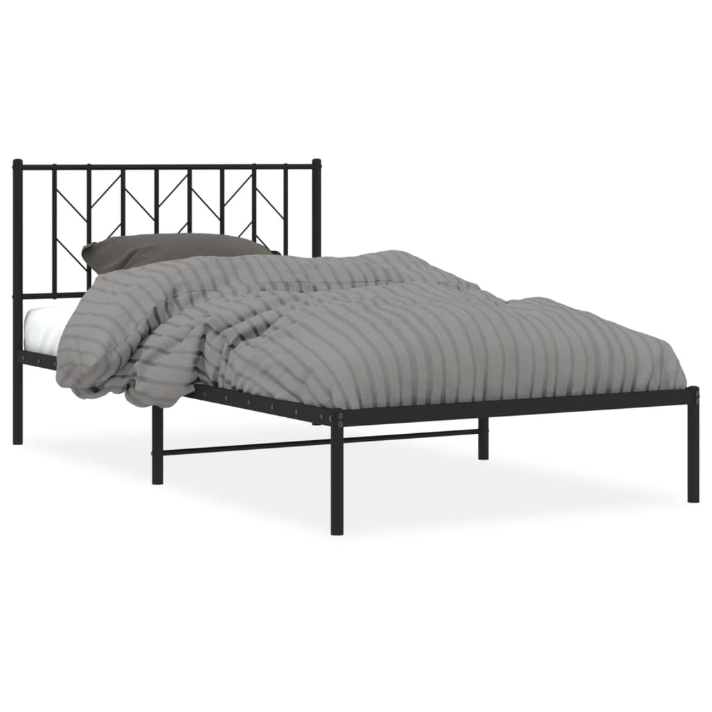 Metal Bed Frame with Headboard Black 107x203 cm