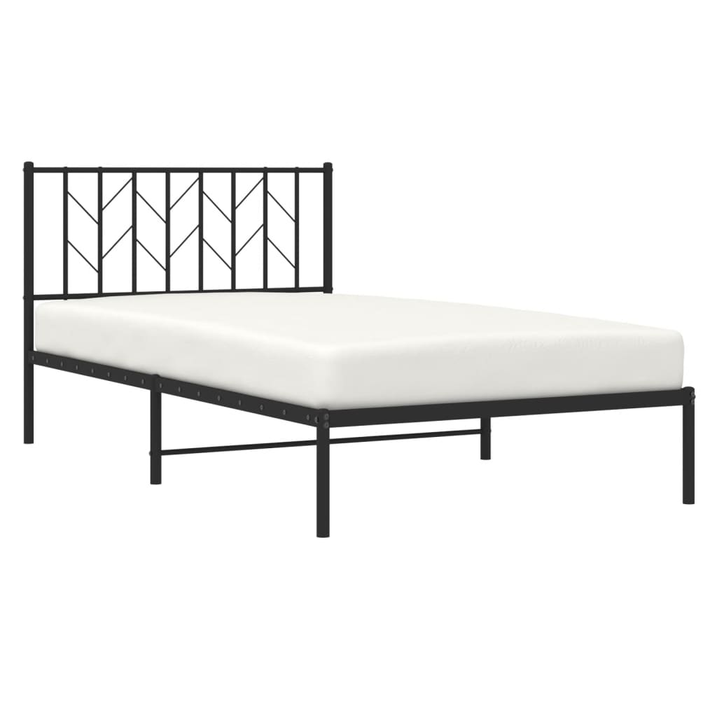 Metal Bed Frame with Headboard Black 107x203 cm