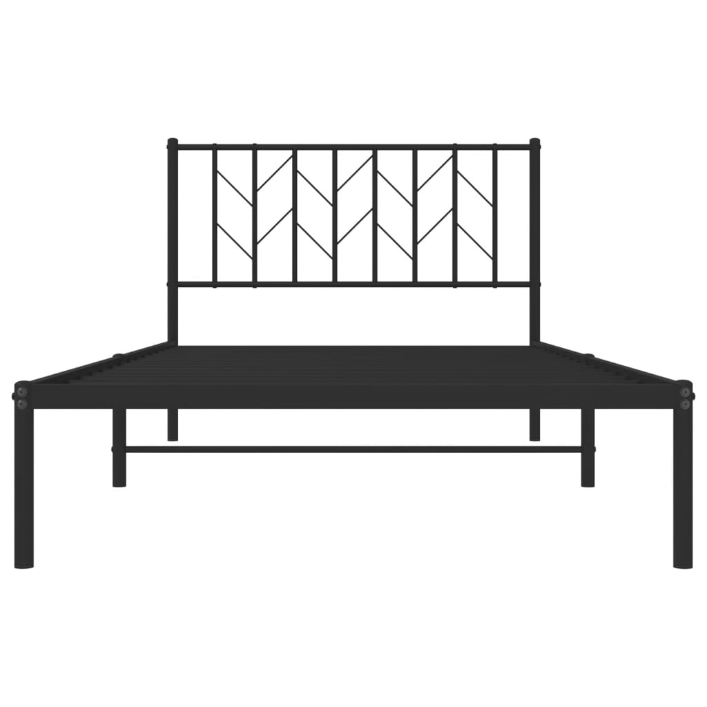 Metal Bed Frame with Headboard Black 107x203 cm