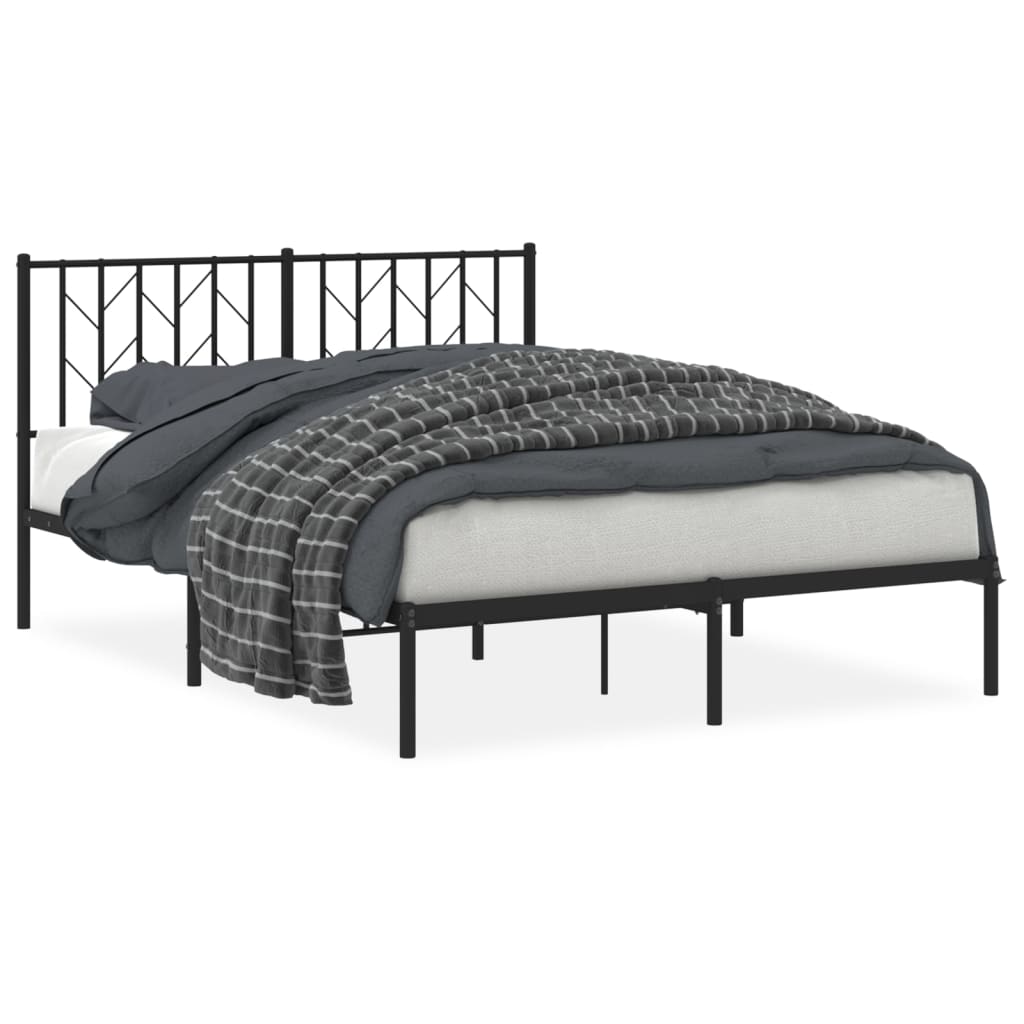 Metal Bed Frame with Headboard Black 135x190 cm