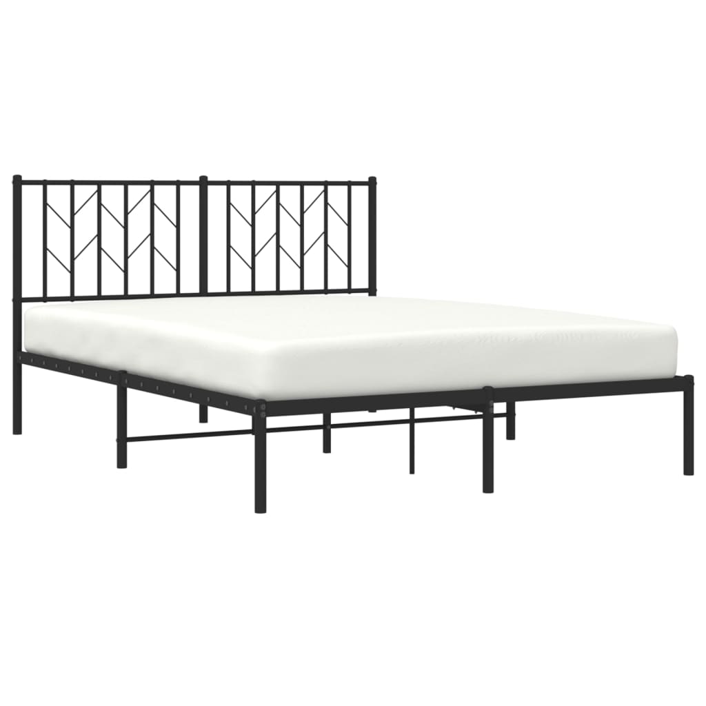 Metal Bed Frame with Headboard Black 135x190 cm