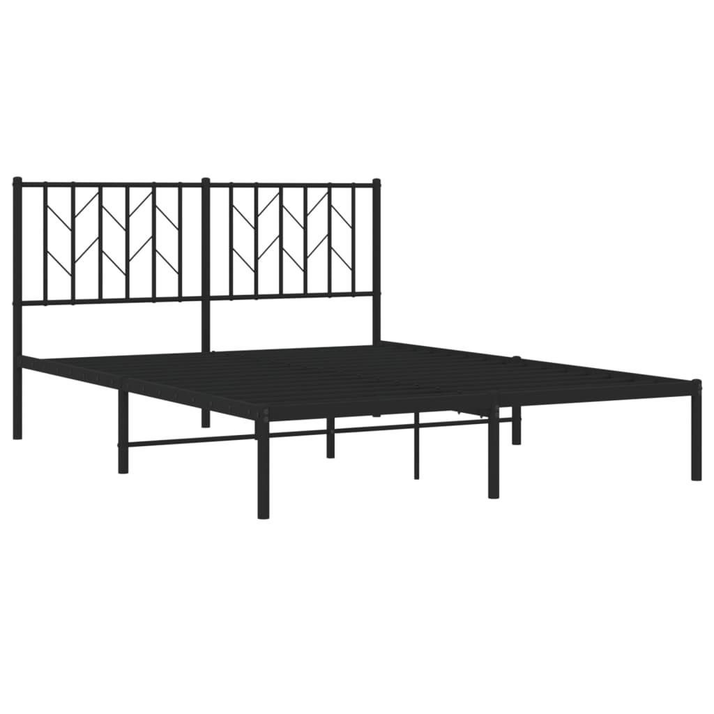 Metal Bed Frame with Headboard Black 135x190 cm