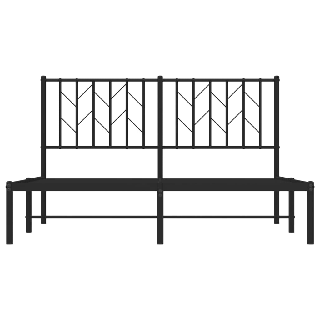 Metal Bed Frame with Headboard Black 135x190 cm