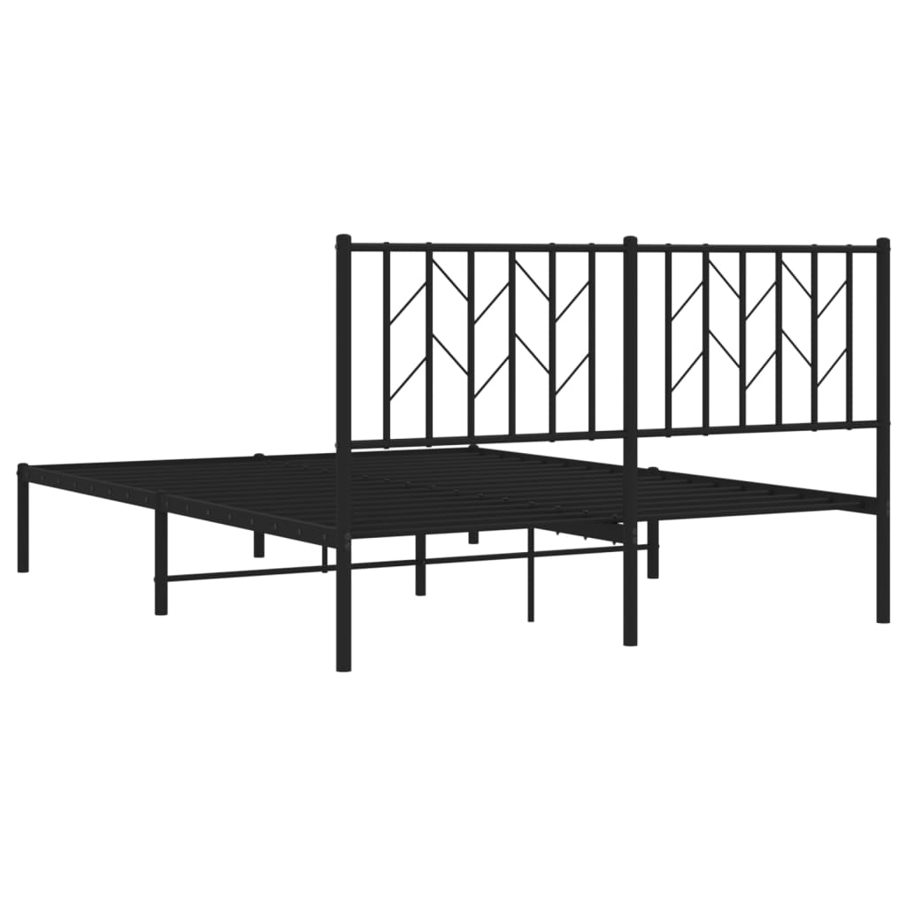 Metal Bed Frame with Headboard Black 135x190 cm