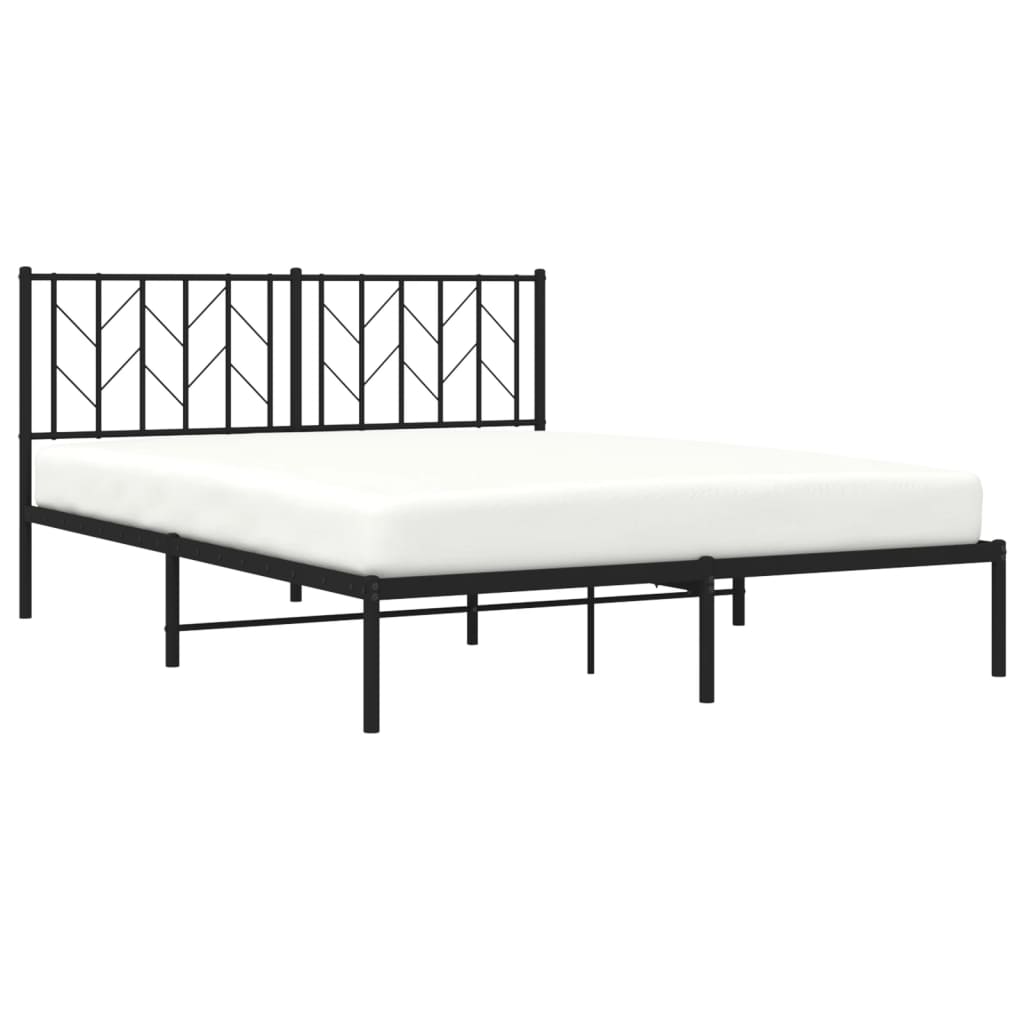 Metal Bed Frame with Headboard Black 150x200 cm