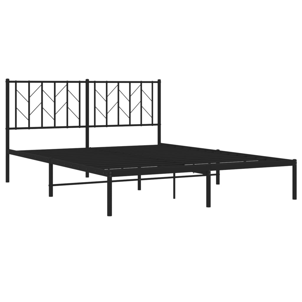 Metal Bed Frame with Headboard Black 150x200 cm