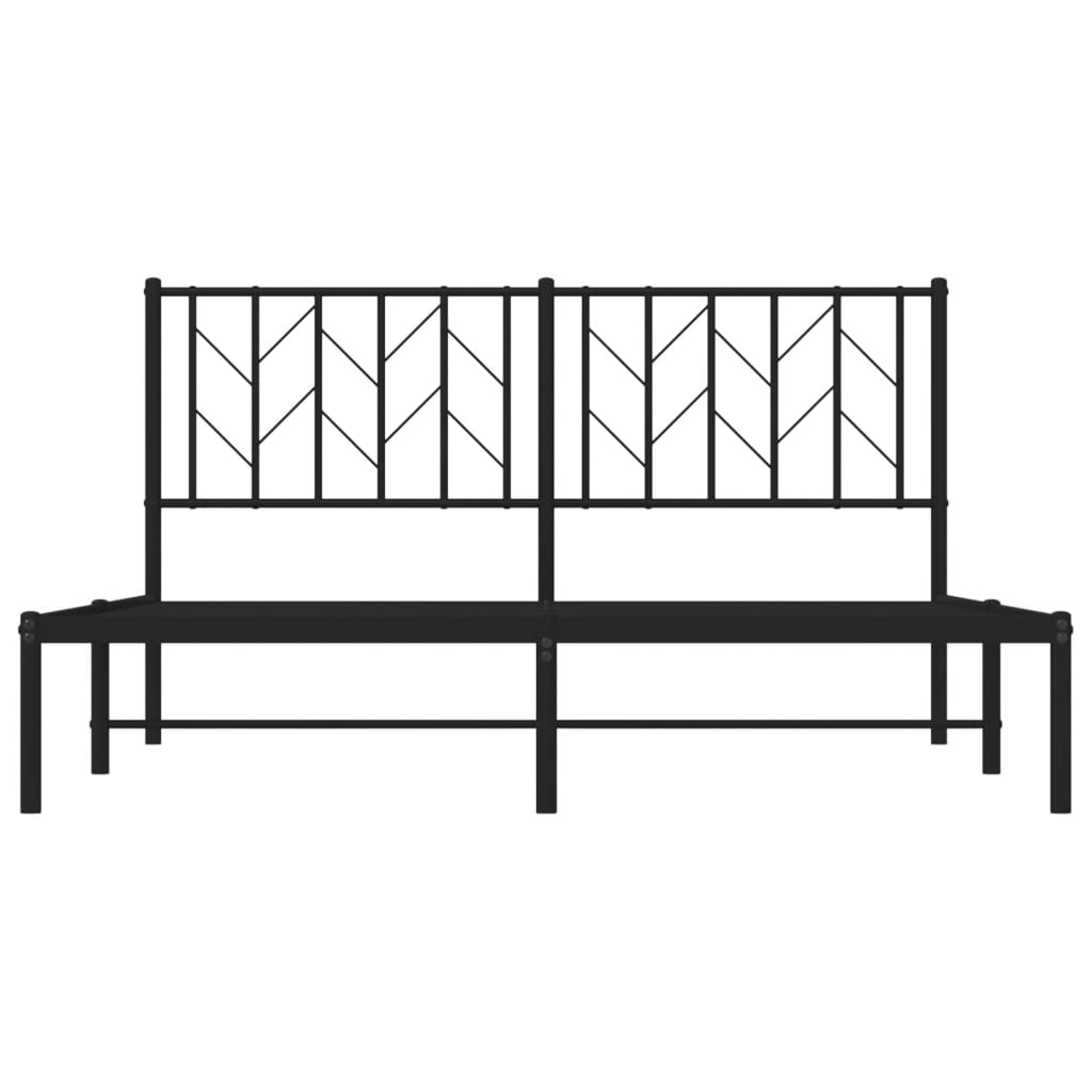 Metal Bed Frame with Headboard Black 150x200 cm