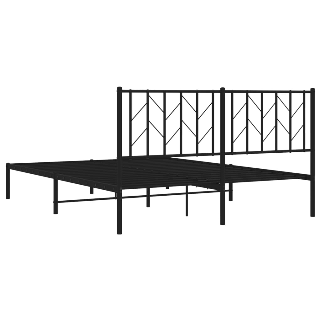 Metal Bed Frame with Headboard Black 150x200 cm