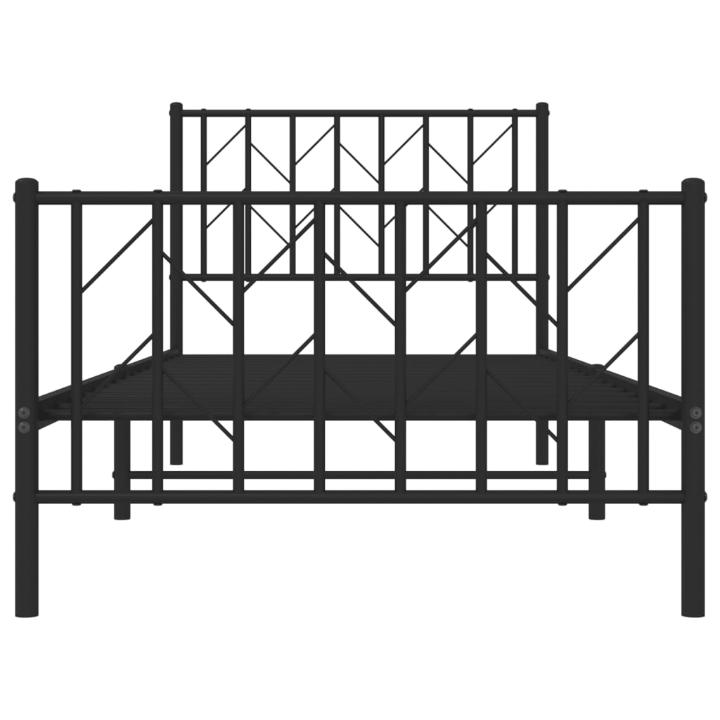 Metal Bed Frame with Headboard and Footboard Black 90x190 cm