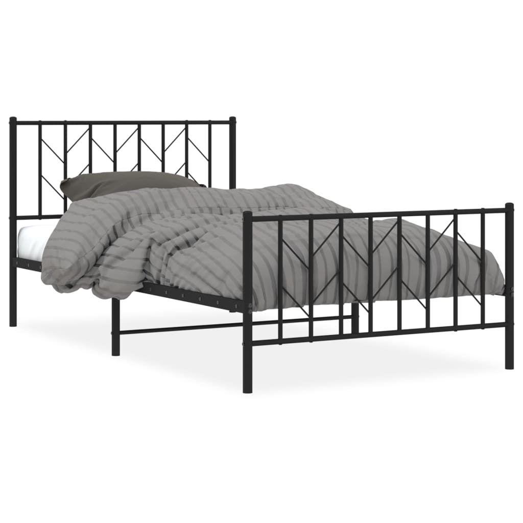 Metal Bed Frame with Headboard and Footboard Black 107x203 cm