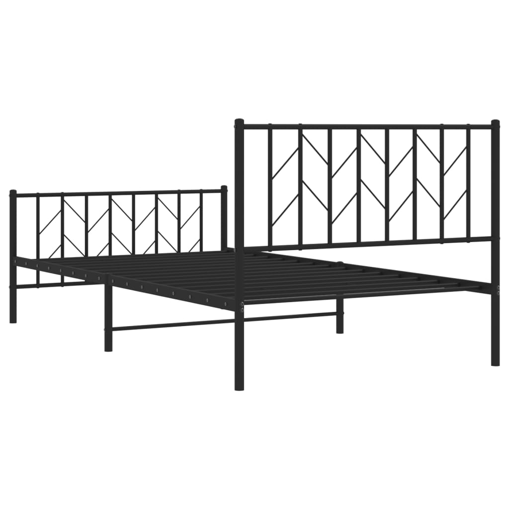 Metal Bed Frame with Headboard and Footboard Black 107x203 cm