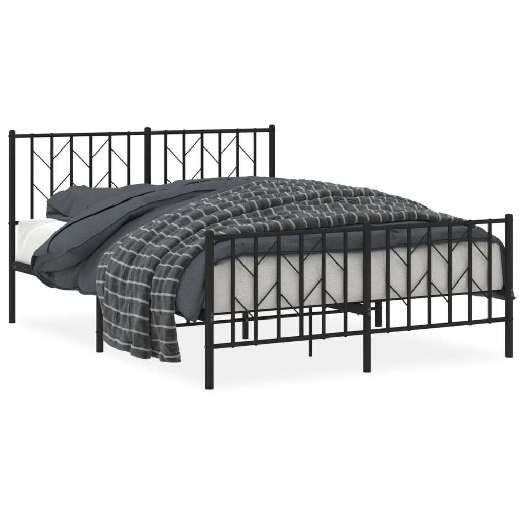 Metal Bed Frame with Headboard and Footboard Black 135x190 cm