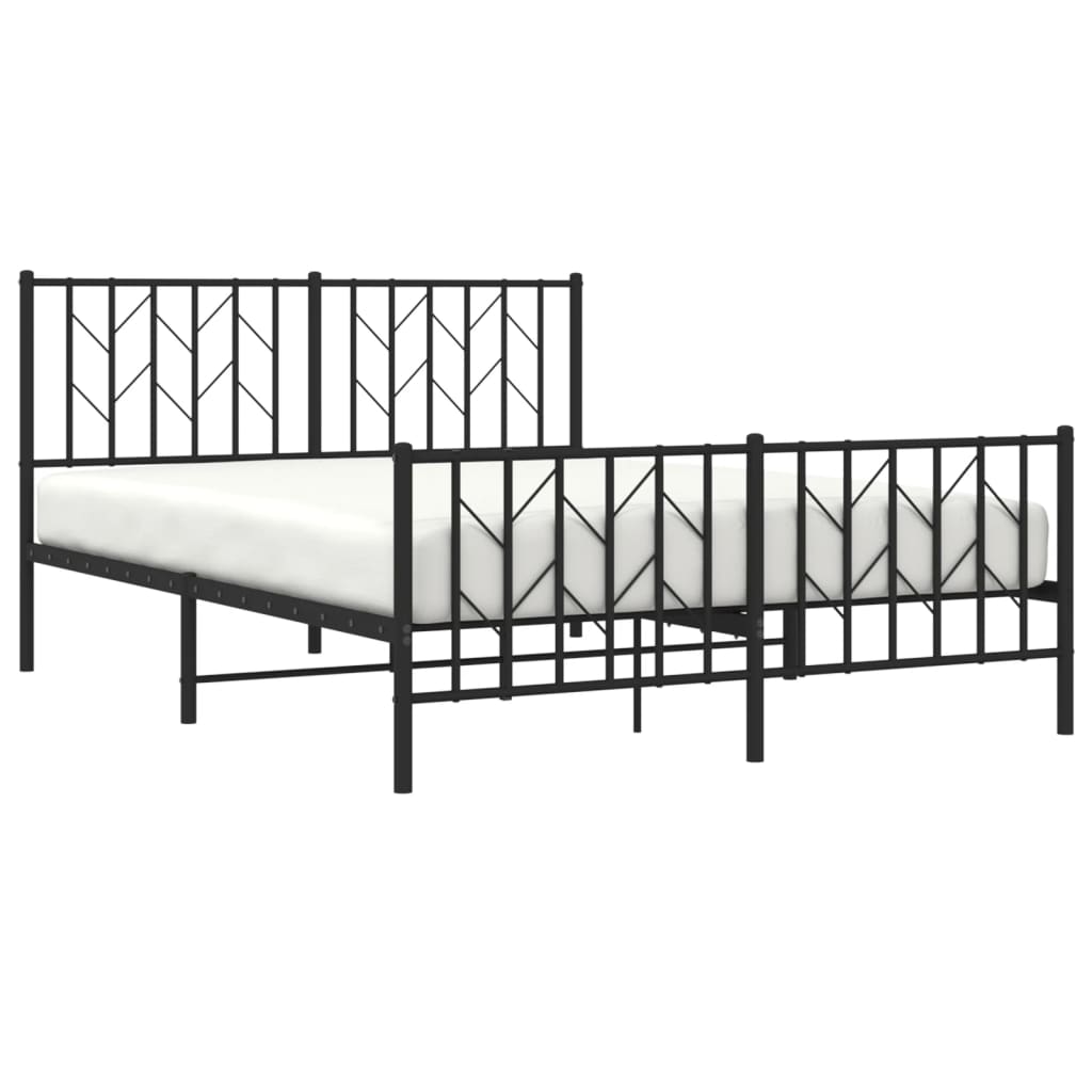 Metal Bed Frame with Headboard and Footboard Black 135x190 cm