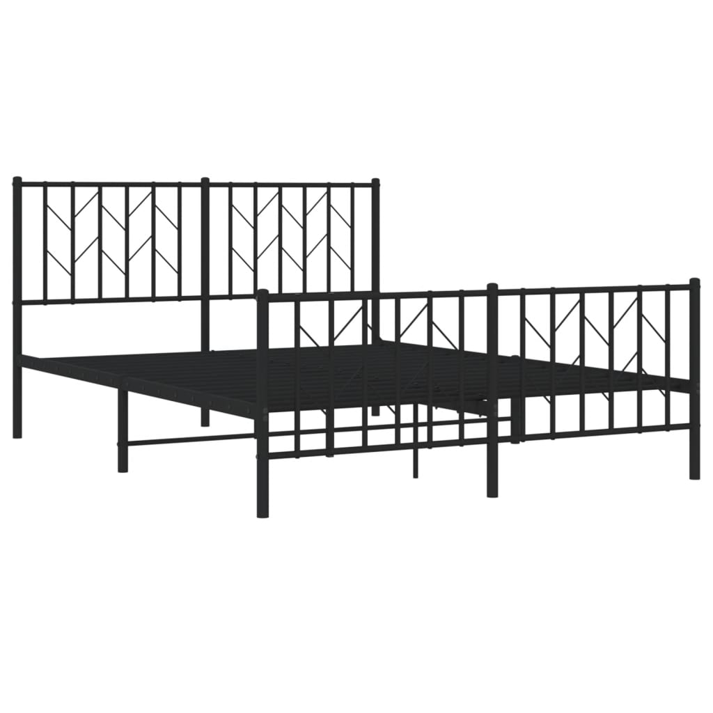 Metal Bed Frame with Headboard and Footboard Black 135x190 cm