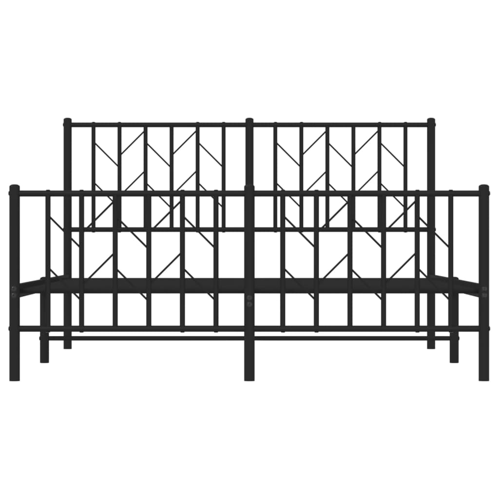 Metal Bed Frame with Headboard and Footboard Black 135x190 cm