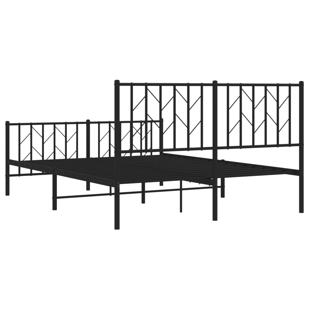 Metal Bed Frame with Headboard and Footboard Black 135x190 cm