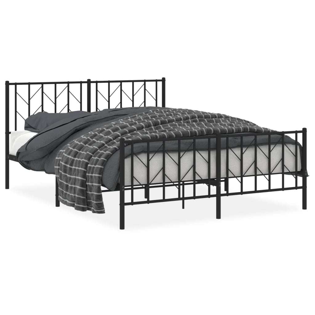 Metal Bed Frame with Headboard and Footboard Black 150x200 cm