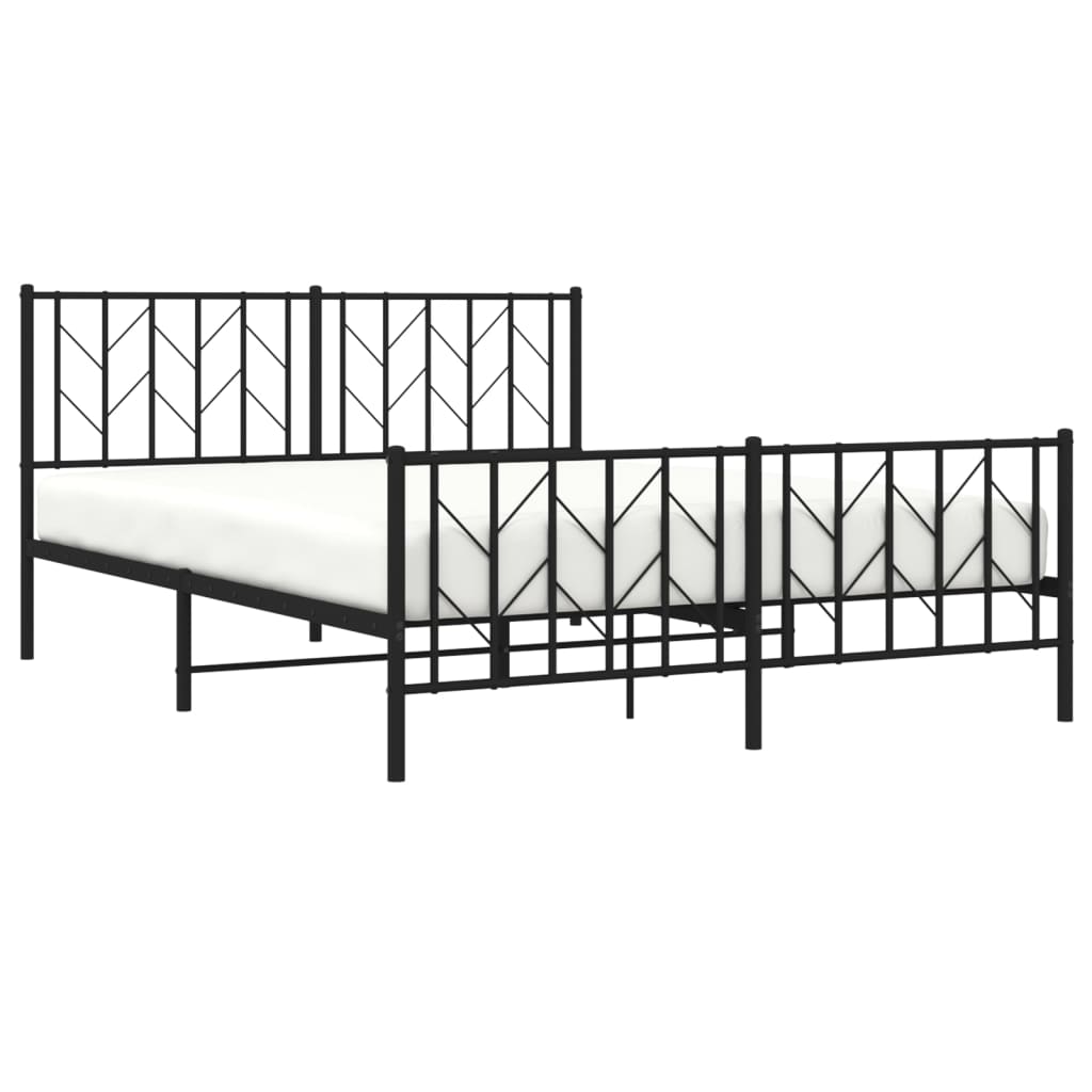 Metal Bed Frame with Headboard and Footboard Black 150x200 cm