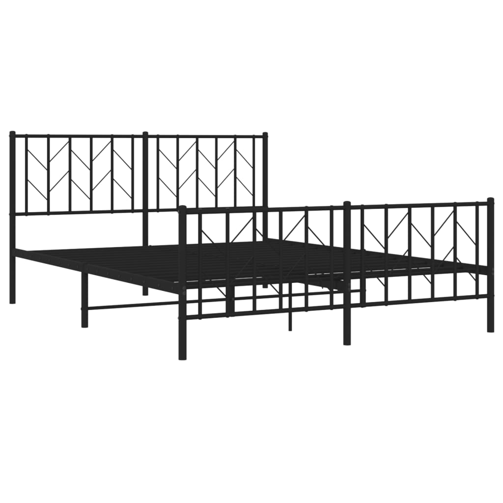 Metal Bed Frame with Headboard and Footboard Black 150x200 cm