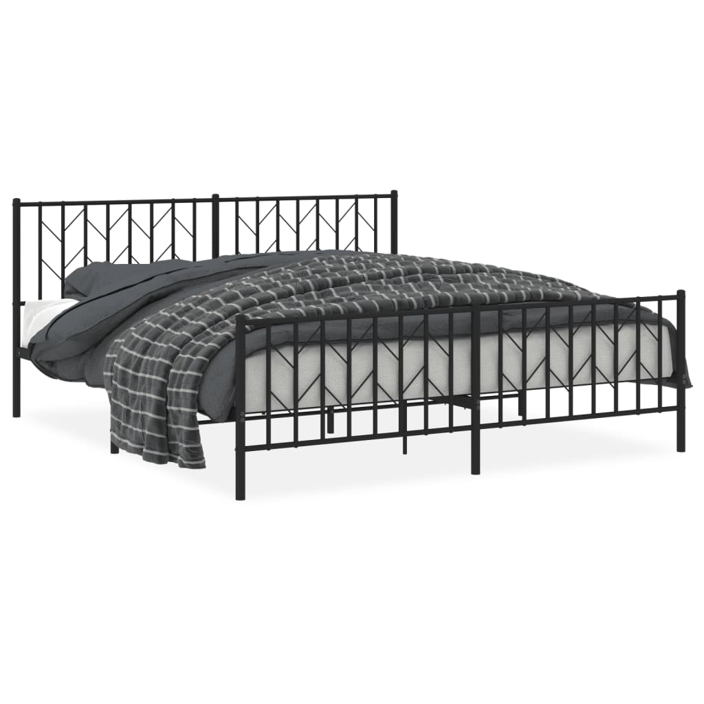 Metal Bed Frame with Headboard and Footboard Black 183x203 cm King Size