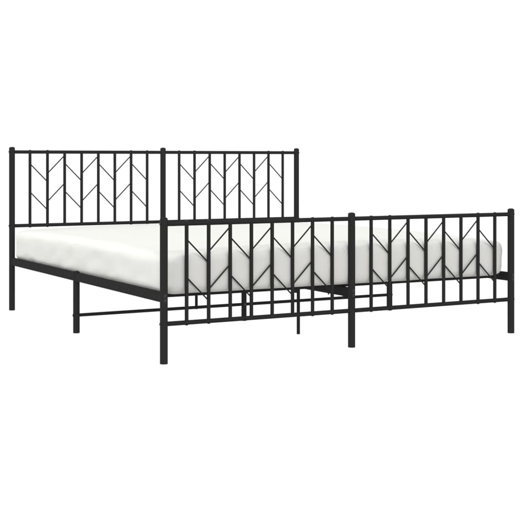 Metal Bed Frame with Headboard and Footboard Black 183x203 cm King Size