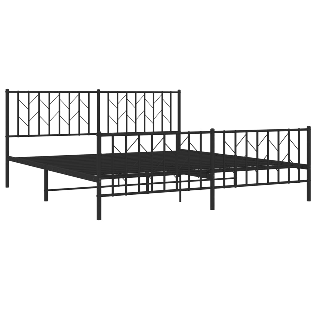 Metal Bed Frame with Headboard and Footboard Black 183x203 cm King Size