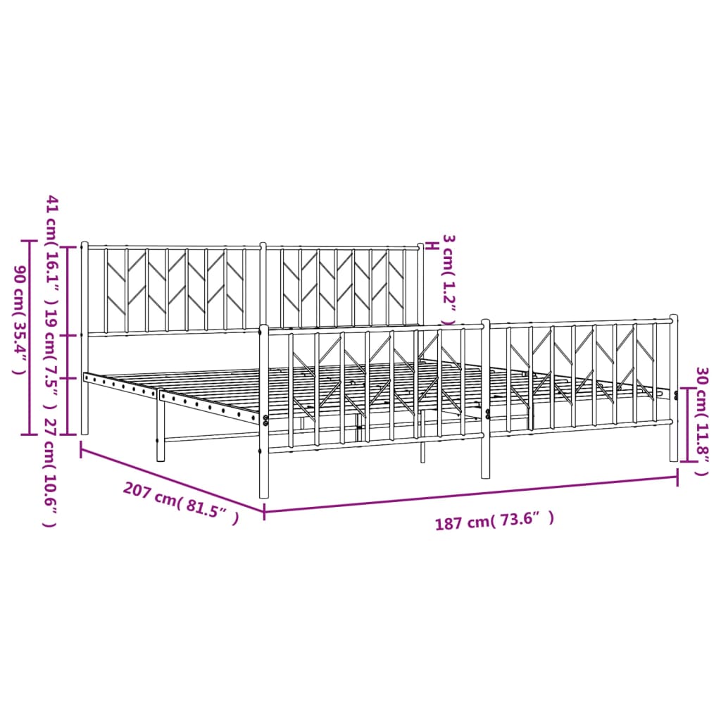 Metal Bed Frame with Headboard and Footboard Black 183x203 cm King Size