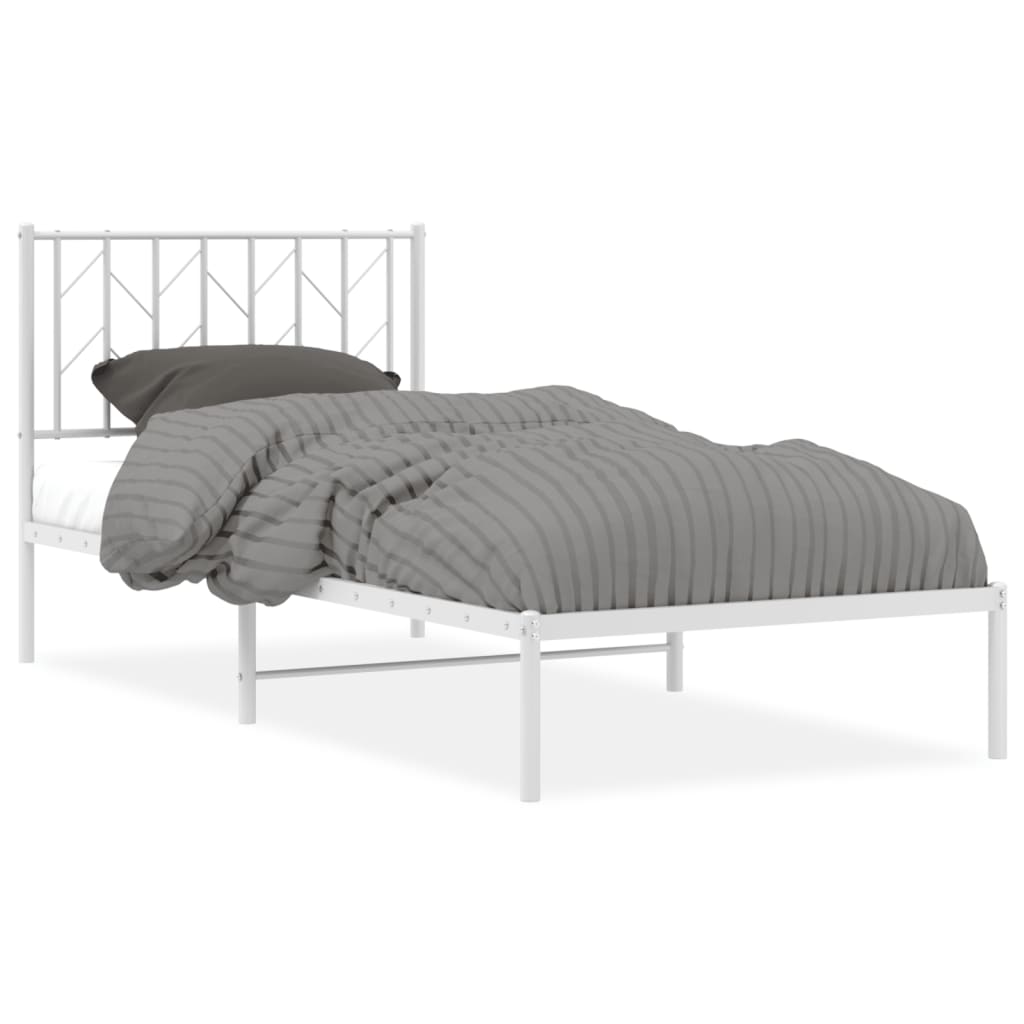 Metal Bed Frame with Headboard White 90x190 cm