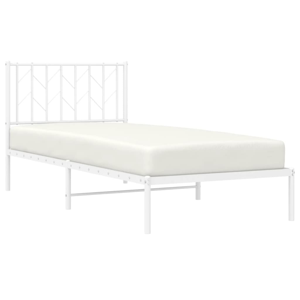 Metal Bed Frame with Headboard White 90x190 cm