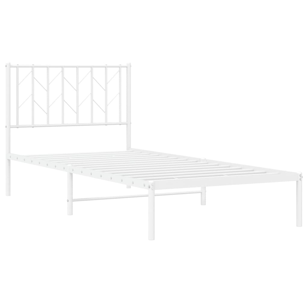 Metal Bed Frame with Headboard White 90x190 cm