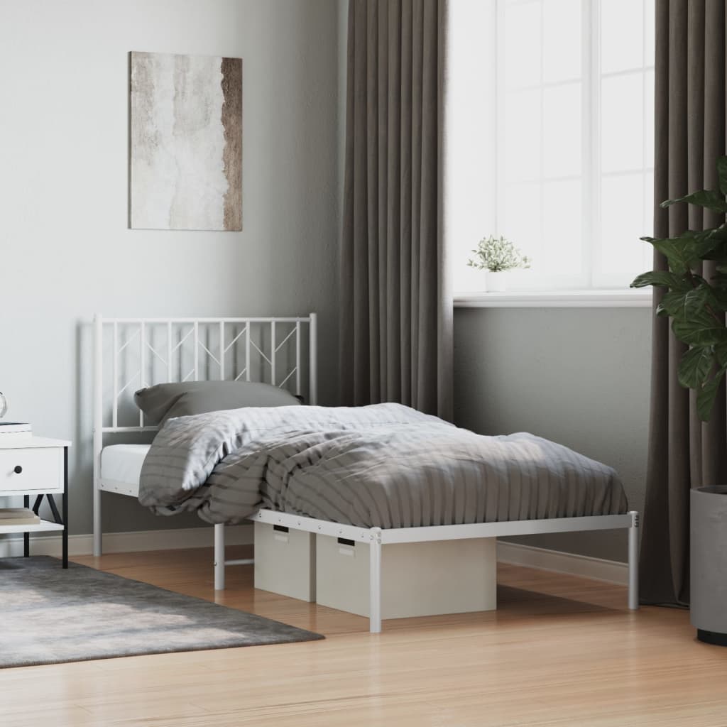 Metal Bed Frame with Headboard White 90x190 cm