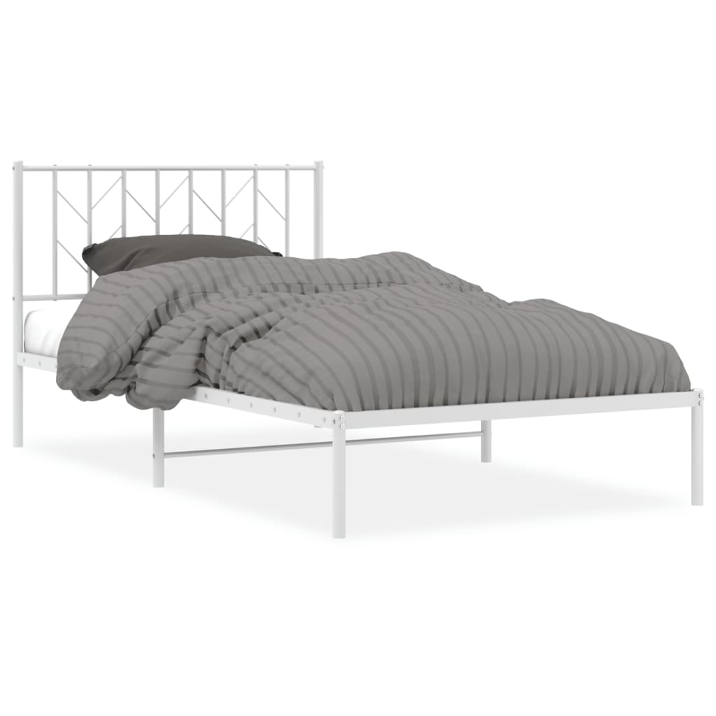 Metal Bed Frame with Headboard White 107x203 cm