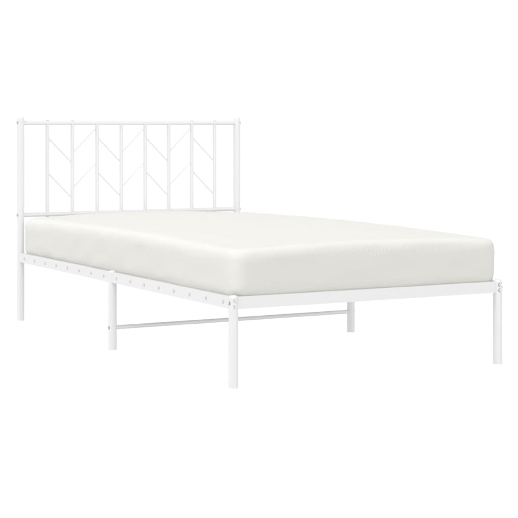 Metal Bed Frame with Headboard White 107x203 cm